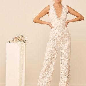 Lulus white lace wide leg jumpsuit